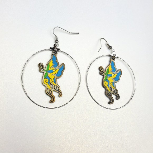 ED HARDY VINTAGE Style Earrings /Butterfly Hoop Earrings / Hard Rock Accessories - Picture 4 of 4